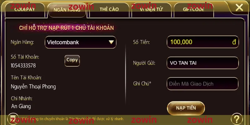 Nạp Tiền Zowin